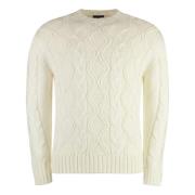 Kabelstrikket uld crewneck sweater