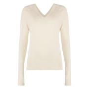 Ribbet V-hals Uld Sweater