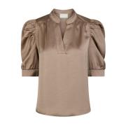 Sateen Bluse Mørk Taupe