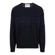 Blå crewneck sweater i Mak? bomuld med tofarvet jacquard-arbejde