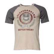 Beige Grey Grafisk Print Bomuld T-shirt