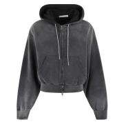 Rhinestone Drawcord Zip-Up Hoodie