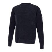 Blød Chenille Sweater, Blå, Rund Hals