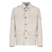 Beige Bomuld Blandet Jakke med Krave