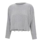 Angora Cable Strik Sweater Grå