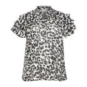 Leopard Print Bluse med Ruffle Detalje