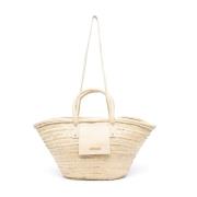 Raffia Læder Tote Taske