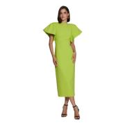 Pistacie Crepe Midi Kjole Puff Ærmer