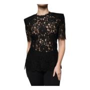 Sort Blomstret Bluse Top