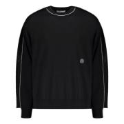 Ribbet Crew-neck Sweater med Ruffle