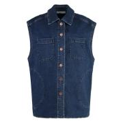 Denim Vest med Læderdetaljer