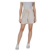 Beige Bomuldssnørebåndssommer Shorts