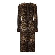 Leopard Print Brun Midi Kjole