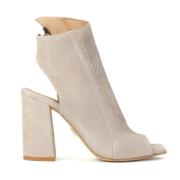 Dame beige peep toe støvler