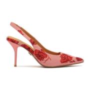 Rosa pumps dekoreret med broderede blomster