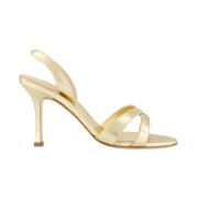 Guld Metallic Læder Slingback Sandaler