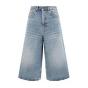 Denim Baggy Shorts med læderpatch