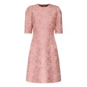 Pink Blomstret Jacquard Midi Kjole