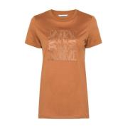 Brun Bomulds T-shirt med Broderi