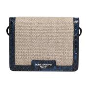 Beige Blue Læder Lærred Crossbody Taske