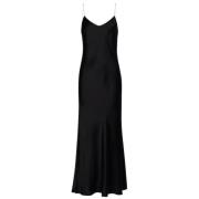 Sort Satin Maxi Slipkjole - Tidløs Elegance