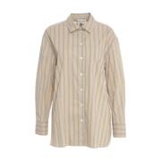 Beige Stribet Blonder Bluse