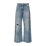 Blå Distressed Denim Wide Leg Jeans