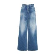 Blå Wide Leg Distressed Jeans