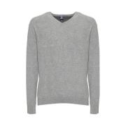 Uld V-hals sweater med synligt logo