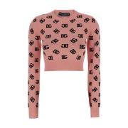 Pink Logo Print Crop Sweater Kvinde