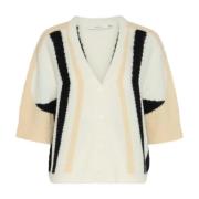 Blød Strik Cardigan i Ivory/Butter Yellow/Black