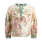 Beige V-Neck Paisley Sweater