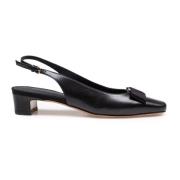 Sort læder slingback pumps med sløjfe