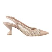 Beige Mesh Pointed Toe Slingback Heels til kvinder - Stilfulde Kitten ...