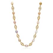 Men&#39;s Gold Mariner Chain with Multicolored Pearls