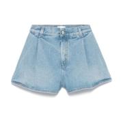 Himmelblå Denim Shorts med Plisserede Detaljer