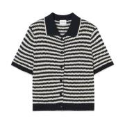 Sort Stribet Knappet Sweater