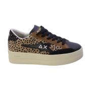 Sort læder sneakers med leopardprint