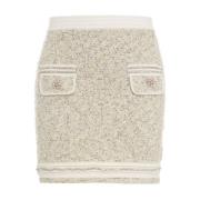 Beige Glitter Mini Nederdel Frynser