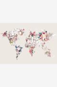 Malerifabrikken - Poster Worldmap flowers light - Beige - Posters - - ...