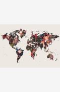 Malerifabrikken - Poster Worldmap flowers - Beige - Posters - - Homero...