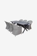 LifestyleGarden - Bord 190 cm & 6 stk. kviksølvstole - Grå - Spisegrup...