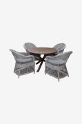 LifestyleGarden - Bord Ø 112 cm & 4 stk Marbella-stole - Brun - Spiseg...