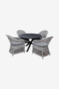 LifestyleGarden - Bord Ø 112 cm & 4 stk Marbella-stole - Sort - Spiseg...