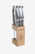 Lou Laguiole - Grillknive Tradition i træblok 6-pak - Krom - Bestik - ...