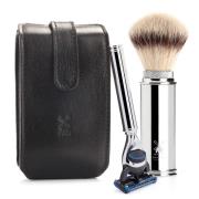 Mühle Travel Fusion Shaving Kit Leather Synthetic Brush Black