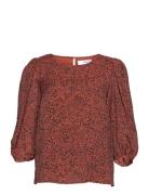 Slfviole 3/4 Aop Top B Selected Femme Brown