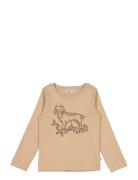 T-Shirt Dog Embroidery Wheat Beige