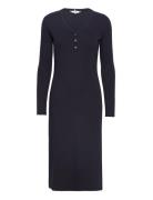 Slim Henley Rib Midi Dress Ls Tommy Hilfiger Navy