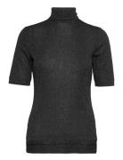 Roll Neck T-Shirt With Glitter Effect Esprit Collection Black